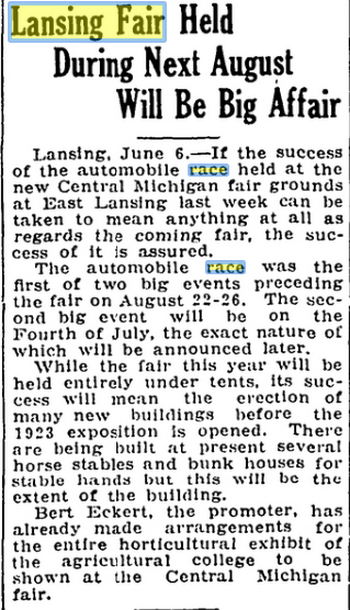 June 1922 Lansing Fair (Central Michigan Fairgrounds), Lansing